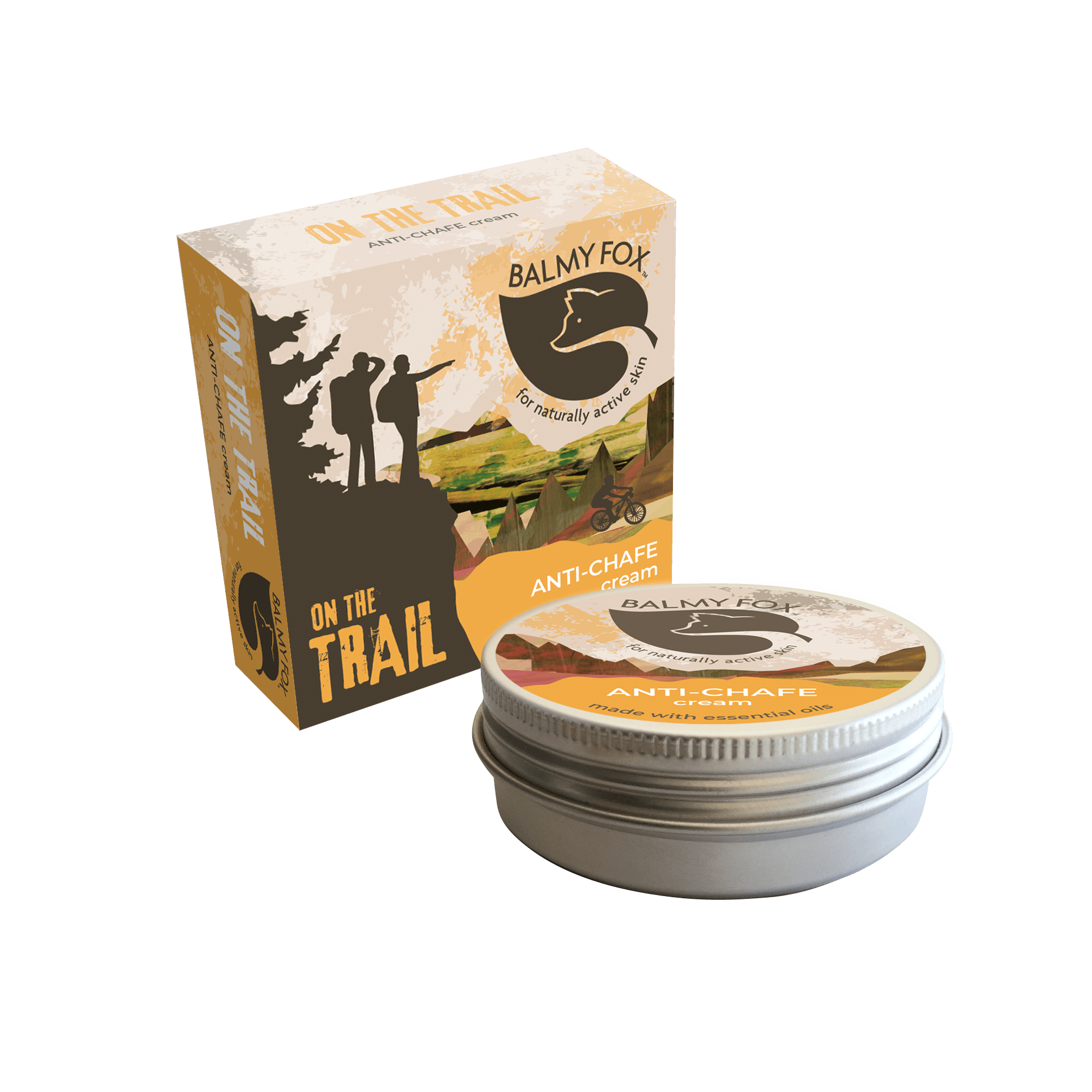 Balmy Fox Trail Anti Chafe Cream box and tin
